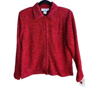 Erin London Vintage Womens Red Boucle Button-Up Knit PreppyCardigan Jacket New S
